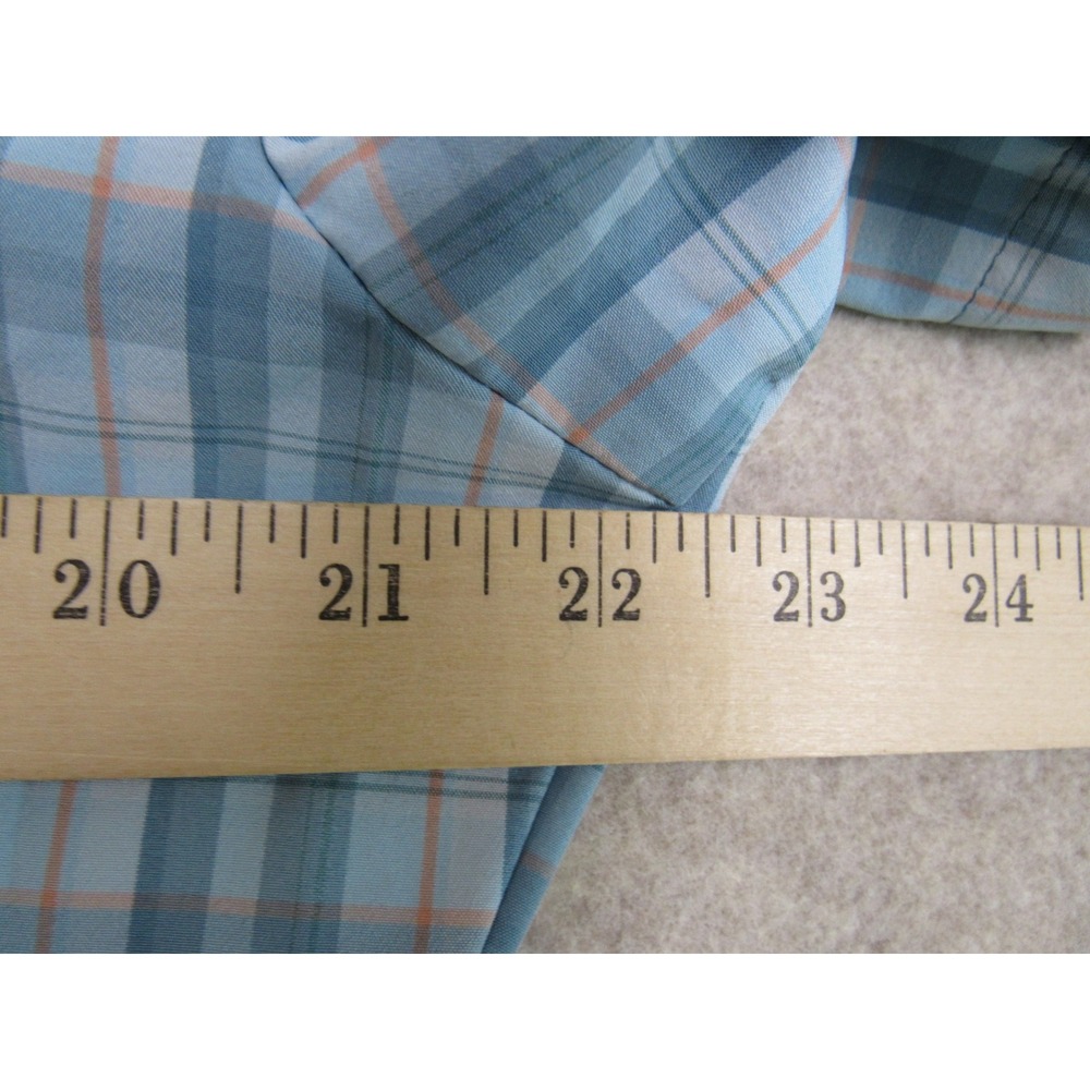 Mizzen+Main Leeward Short Sleeve Plaid Shirt Blue Orange Large Trim Fit - Picture 6 of 7
